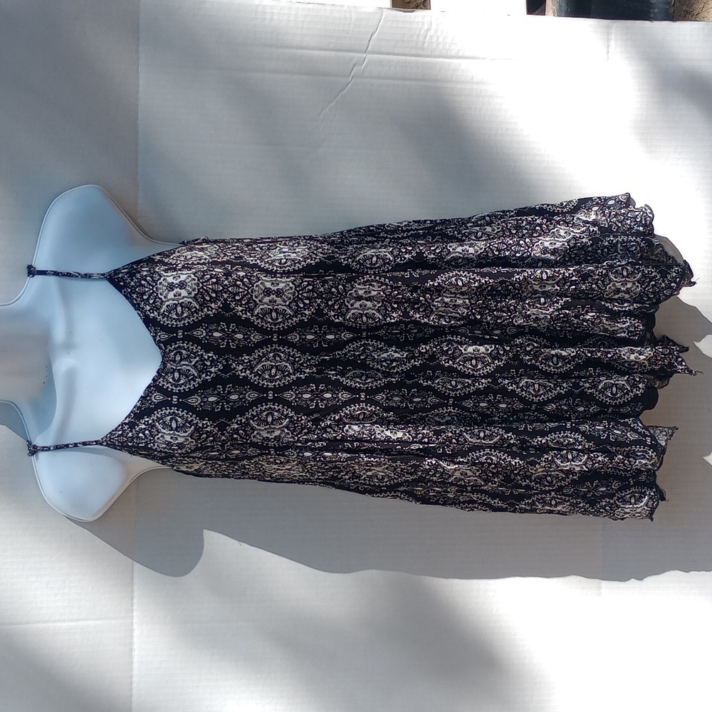 Large Black & White Lily Rose Paisley Handkerchief Cami Spaghetti Strap Sundress